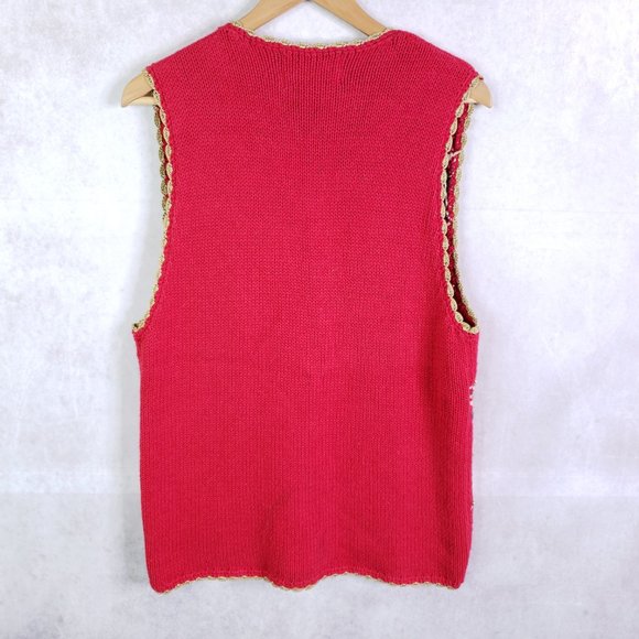 Tiara International Women's Large Red Knit Beaded Ugly Christmas Sweater Vest - Picture 2 of 12
